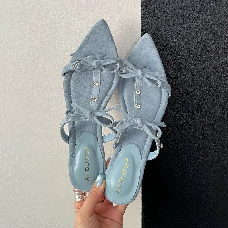 Footwear Pointed Toe Wedges Slippers Slides Butterfly-Knot Heeled Sandals